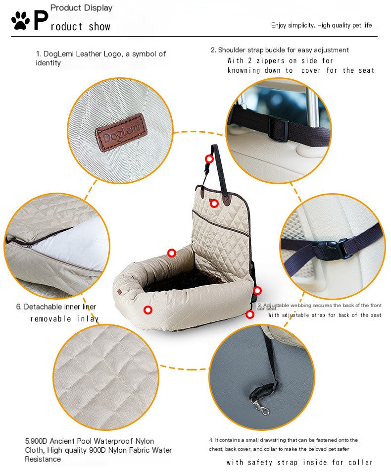 Multifunctional Pet Car Bed with Thick Cushion
